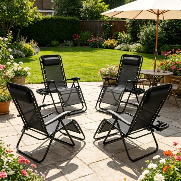[Portable Foldable Chair] 4pcs Zero Gravity Lounge Chairs, Foldable Reclining Outdoor Chair with Pillow And Cup Holder, Space-Saving Portable Zero Gravity Chair for Patio, Poolside, Beach, Grassland, Camping