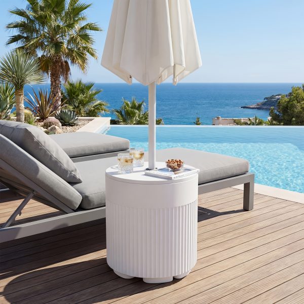 product-fancy-4a43c620-361e-41a5-8544-808ac103d4e9 14.6in Patio Umbrella Base Side Table, Black Outdoor Umbrella Stand with Tabletop - 2-in-1 Heavy Duty Umbrella Holder And Accent Table for Garden, Deck, Poolside, Beach