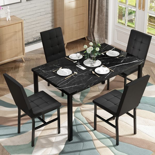 product-fancy-4a4b247b-353e-4f98-995d-118c88781cee LAMERGE 5pcs Of Dining Table Set, Dining Room Table Set Can Be Used By 4 People, Kitchen Table Set, 1 Artificial Anti-marble Pattern Table And 4 Metal Legs Chairs, Suitable for Living Room, Dining Room, Kitchen Furniture