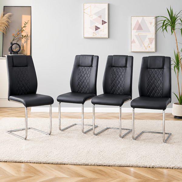 product-fancy-4a4bb32b-4b75-47d4-bafc-01f32d7d6c53 Modern PU Leather Dining Chairs Set of 4 - Light Gray/Dark Gray Suitable for Kitchen, Living Room & Dining Room, Foam Cushioned Seats, Cantilever Base with Anti-Slip Footpads, PVC-Coated Faux Leather Armless Chairs, Easy Assembly