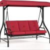 3 Person Patio Porch Swing Outdoor Converting Swing Glider Hammock with Adjustable Canopy, Cushions for Outside Backyard, Garden (Pillow Not Included)