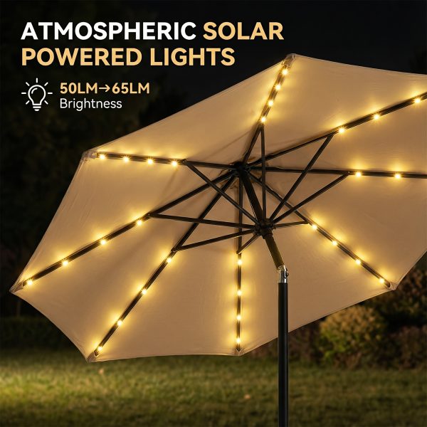 product-fancy-4a819dc5-e958-41a6-90b0-c21d9011f9a5 Solar 9ft Market Umbrella with Base, Deluxe 32 LED Lighted Patio Umbrella, Patio Umbrellas Outdoor Table Umbrella with Ventilation, Solar Umbrella with Push Button Tilt/Crank for Garden, Deck, Backyard, And Pool