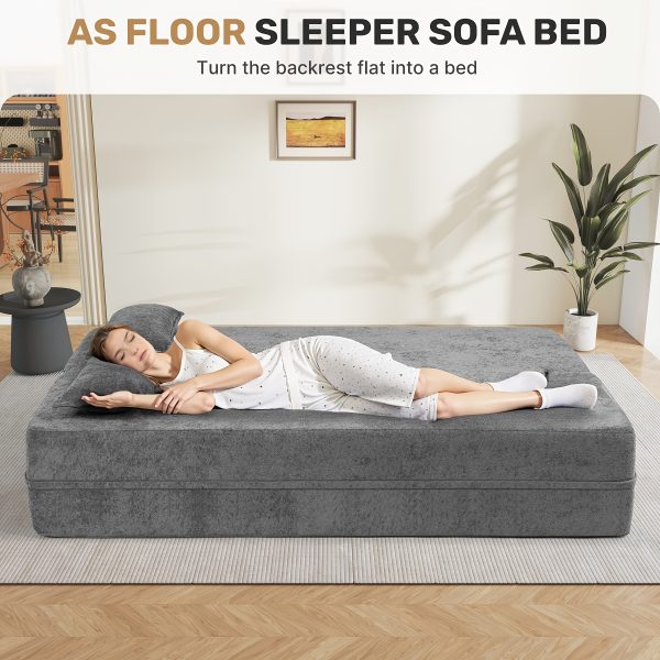 product-fancy-4a8517a5-476f-4f5d-bbd5-a6fbb51e2ae1 Convertible Folding Sofa Bed, 78" Full Size Floor Sleeper Couch, Faux Rabbit Fur Full Foam Futon Loveseat for Living Room Bedroom, No Assembly Required