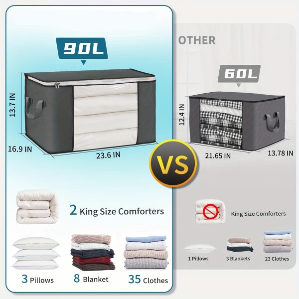 product-fancy-4a896a85-87c3-45da-b067-9b3078cafca9 5pcs 23.78gal Large Storage Bags, Clothes Storage Bins Foldable Closet Organizers Storage Containers With Reinforced Handle For Clothing, Blanket, Comforters, Bed Sheets, Pillows And (Gray)