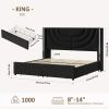 product-fancy-4a920193-563c-4e77-9394-71936cb0cc2d FULTRU Upholstered LED Bed Frame in Full, Queen, Or King Size with Two Storage Drawers, Velvet Platform Bed Featuring a Wingback Headboard, Sturdy Wooden Slats for Support, No Need for a Box Spring, Headboard with a Splicing Design