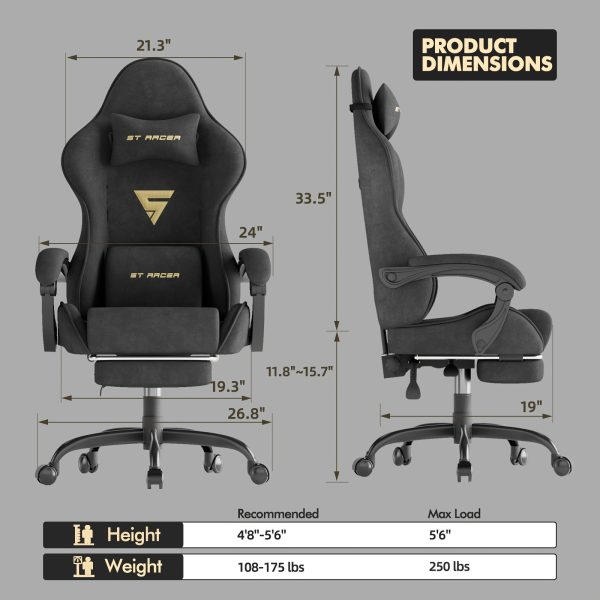 product-fancy-4aa28b4a-6f57-40aa-a50f-462f8877e2a3 Velvet Fabric Ergonomic Gaming Chair with Footrest And Massage, Reclining Computer Gamer Chair for Adult And Teens, Racing Style PC Home Office Video Game Chair