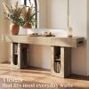 OMCHOM 70.9" Long Console Table with Storage Shelves, Modern Oval Entryway Table, Thick Heavy Duty Narrow Sofa Table with Storage, Accent Table for Behind Couch Living Room Hallway Foyer, Natural Wood