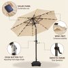 [Christmas & Halloween] Deluxe 32 LED Lighted Patio Umbrella - Navy Blue/Beige/Red/Brown, Solar 10Ft Market Umbrella with Base, Outdoor Table Umbrella with Ventilation, Solar Umbrella with Push Button Tilt/Crank for Garden, Deck, Backyard, Pool, Christmas & Halloween