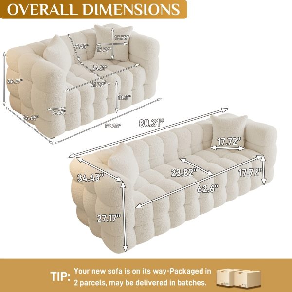 Modern Oversized 59.2" 2-Seater/80.3" 3-Seater Boucle Sofa Couch with 2 Pillows, Comfy Upholstered Sherpa Sofa, Tufted Cozy Deep Seat Cloud Couch for Living Room Apartment Office