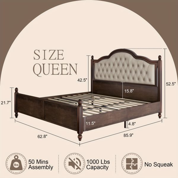 A Sturdy Wooden Bed Frame, Featuring a Stylish Platform Design with a Sophisticated 52.5" Upholstered Tufted Headboard, Merging Strength with Elegance