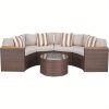 Outdoor Half Moon Patio Furniture 5pcs Curved Outdoor Sofa, All-Weather Outdoor Sectional Furniture Patio Conversation Sets with Round Tempered Glass Top Table with Cushion