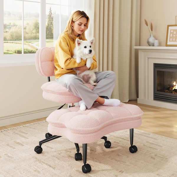 product-fancy-4bb1fd51-77d8-4846-bd55-8c91f6cfe5fa DURAYLOLY Ergonomic Cross Legged Chair, 360° Swivel Meditation Chair with Wheels, Height Adjustable Seat, Strong Lumbar Support, Home Office Furniture, Teddy Fabric