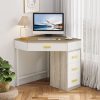 product-fancy-4bdd9120-d5fc-4c49-973d-dc06bb9a69a7 Triangle Corner Desk, Modern Computer Desk With 3 Drawers, 90-Degree Writing Desk PC Table Makeup Vanity Desk With Storage For Home Office, Living Room, Bedroom (White And Grey)