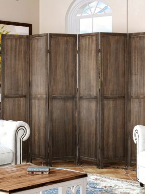 4/6 Panels Room Divider Screen - 360° Adjustable Folding Panels, 91" Handcrafted Decorative Wooden Room Divider Screen, Freestanding Divider for Room Separation, Bedroom, Living Room & Patio, White/Brown