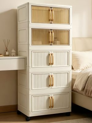 A Five-story Ultra-large Capacity Cream-style Storage Cabinet with Compartments! Equipped with Wheels for Mobility, It Can Store All Clutter In Bedrooms, Living Rooms, And Bathrooms