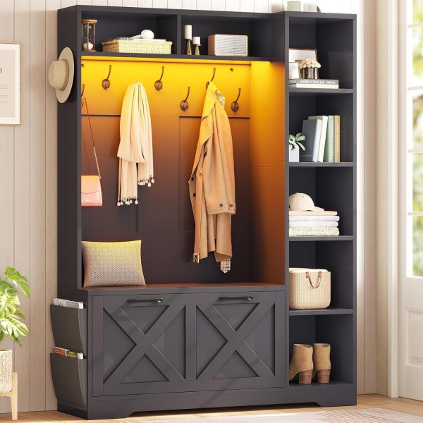 product-fancy-4c3be037-038b-4007-a597-40c983f28b49 Farmhouse Entryway Organizer with Bench & Shoe Cabinet - 7 Shelves, 10 Hooks, LED Lighting, USB-Powered, White Engineered Wood Storage for Hallway, Living Room, Bedroom - Easy Assembly, No Tools Needed, Entryway Storage, Rustic Charm, Durable Construction, Home Organization, Minimalist Design, Sturdy Construction, Home Decorators