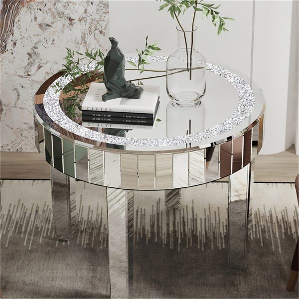 product-fancy-4c4862e8-c67a-47d6-b4c8-7b9e3a65c147 AESOME 23.62'' Mirrored Round Coffee Table for Living Room Modern Glass Accent Table with Crystals Inlay Silver Sofa Accent Table for Home & Office