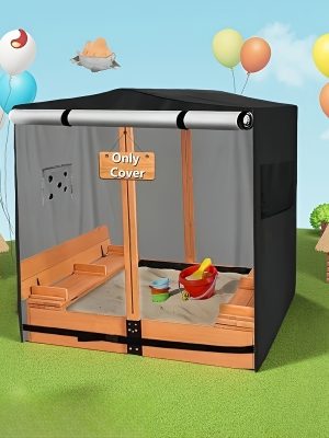 [Heavy-Duty Sandbox Cover] OKEECA Heavy-Duty 420D Oxford Cloth Sandbox Cover with Roof And Foldable Bench | 48 Inches Wide X 48 Inches Deep X 48 Inches High, Black (Excluding Sandbox)