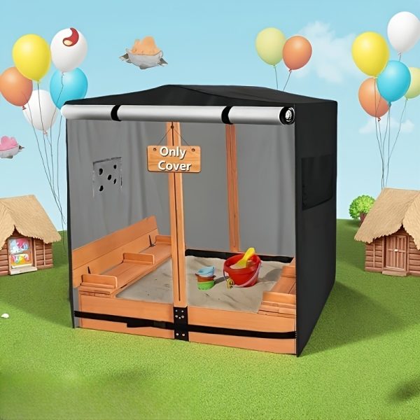 [Heavy-Duty Sandbox Cover] OKEECA Heavy-Duty 420D Oxford Cloth Sandbox Cover with Roof And Foldable Bench | 48 Inches Wide X 48 Inches Deep X 48 Inches High, Black (Excluding Sandbox)