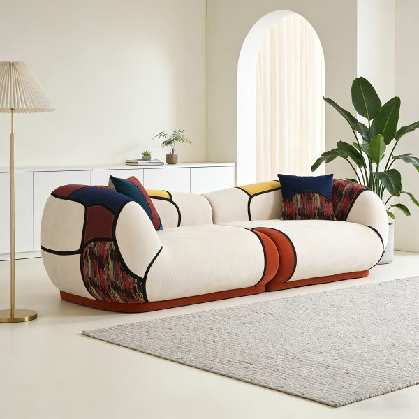 product-fancy-4c68eaca-1ecb-488b-b7b7-120eaea16e74 102" Oversized Modern Curved Sofa, 4-Seat Chenille Couch for Living Room Apartment, Minimalist Boneless Sectional Floor Lounge Couches with Bohemian Style Pillows, No Assembly