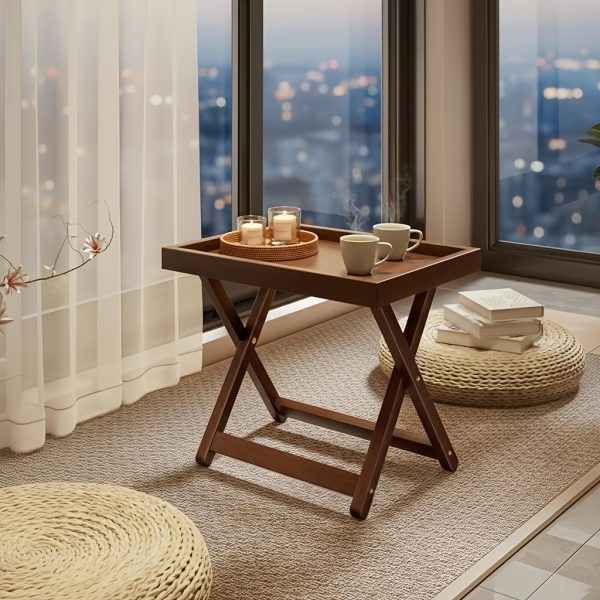 product-fancy-4c6c126d-e0e3-4b1f-a9d3-272695724f4b Foldable Side Table with Raised Edge Tray, X-Shaped Legs, Multi-Purpose Bedside & Sofa Table for Bedroom Living Room Bay Window