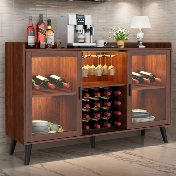 product-fancy-4c739371-349d-4ad7-8c75-052682b21887 Coffee Bar Cabinet With Wine Racks, Wine Bar Cabinet With Glass Holders, Kitchen Buffet Sideboard With Adjustable Storage Shelves, Freestanding Liquor Cabinet For Kitchen, Living Room, Dining Room