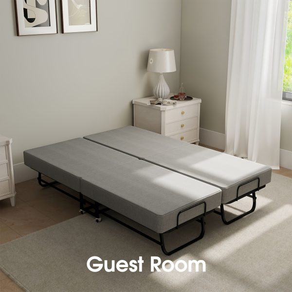 Twin Size Folding Bed with 3" Memory Foam Mattress, Foldable Roll Away Guest Bed for Adults, Sturdy Metal Platform Bed with Wheels, Space-Saving Design for Easy Storage, Portable Bed for Bedroom, Office & Apartments, 75''x31''