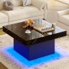 product-fancy-4cbe9d24-ab4c-42d3-bff0-7eef45807758 Modern Luxury Low-Profile Square Coffee Table with LED Lights - Space-Saving Faux Marble Top & Engineered Wood Base Suitable for Small Spaces, Compact Living Room Center Table, Assembly, Black/Brown