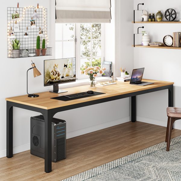 product-fancy-4ce166a7-7294-40d9-973e-751c6dc391e6 78.7" Extra Long Wooden Computer Desk for 2 People - Dual Workstation with Sturdy Metal Legs, Engineered Wood & Natural & Black Finish, Spacious Home Office Desk, Study Writing Table, Easy Assembly, Office Desk Supplies And Accessories, Collaborative Workspace, Contemporary Design, Durable Construction