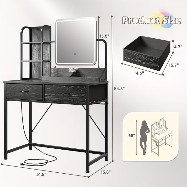 product-fancy-4d05f5ff-634a-48a6-b6d0-3f7664c0cf6c Vanity Desk with Lights, Makeup Vanity with Power Strip, Dressing Table Set with 5 Large Drawers, Vanity Mirror 3 Lighting Color Adjustable