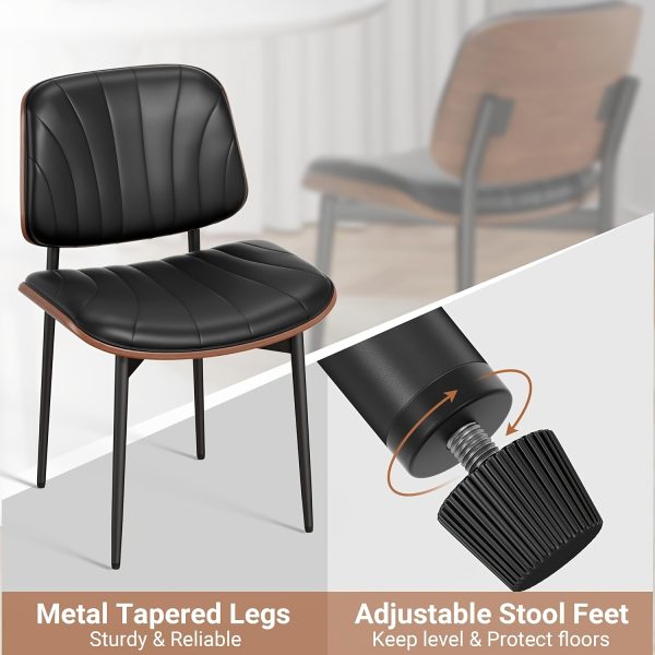 product-fancy-4d07361f-cd0c-4f9c-a706-379a8d2f299c Padded Seat & Backrest - Modern Faux Leather Dining Chairs - Set Of 2 - Metal Legs with Adjustable Feet - for Kitchen, Dining Room, Office