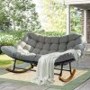 [Outdoor Rocking Chair] Outdoor Patio Rocking Chair, Oversized Papasan Rocking Chair for 2 with E-Coated Steel Frame And Thick Cushion