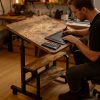 product-fancy-4d388e0a-1c1b-4040-95dc-5d9e5efeef61 Portable Height Adjustable for artist Desk, Natural Wood Grain Surface with Anti-Slip Edge, Sturdy Metal Frame And Smooth Wheels, 2-Tier Storage for Art Supplies, Perfect for Drawing Painting Creation