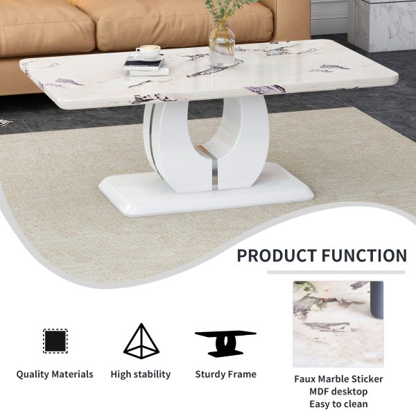 product-fancy-4d44317a-0c58-4598-96e5-d201ca60a114 Contemporary Minimalist Rectangular Coffee Table Featuring a White Faux Marble Design, a Spacious And Adaptable Piece for The Living Room, Perfect As a Central Tea Table Or Accent Furniture, Ideal for Various Settings, And Easy to Assemble
