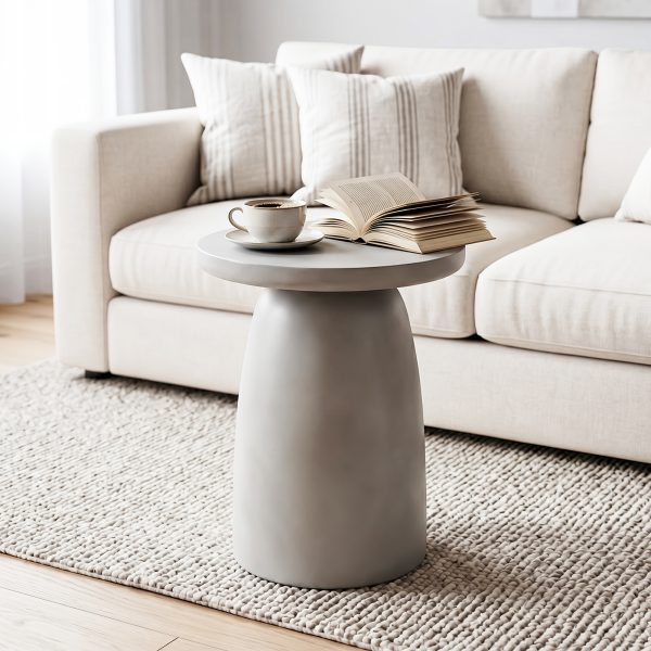 product-fancy-4d696149-5e45-451c-b337-5942f17cd8b7 21.8" Round Stool Magnesium Oxide Side Table, Grey Or Speckled White End Table - Modern Accent Table for Living Room, Bedroom, Balcony - Plant Stand, Nightstand