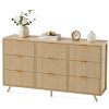 Bedroom Dresser with 9 Drawers, 57" Wide Modern Chest of Drawers, Wooden Dresser TV Stand, Wood Closet Clothes Storage Organizer for Living Room, Hallway, Natural Oak