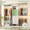 product-fancy-4ddbcd27-1c77-48a6-93e2-a7479ada2d29 Closet System with Drawer - 8ft Wood Closet Organizer System with 3 Hanging Rods And Shelving Tower, 96" Walk In Closet Organizer Wardrobe, Heavy Duty Garment Rack Clothes Rack