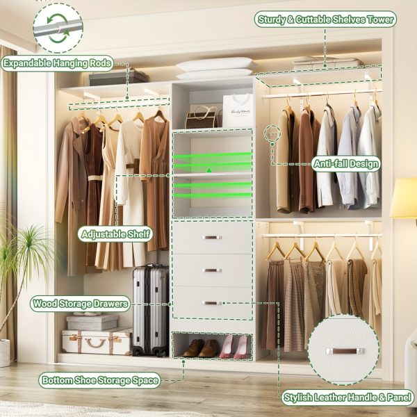product-fancy-4ddbcd27-1c77-48a6-93e2-a7479ada2d29 Closet System with Drawer - 8ft Wood Closet Organizer System with 3 Hanging Rods And Shelving Tower, 96" Walk In Closet Organizer Wardrobe, Heavy Duty Garment Rack Clothes Rack
