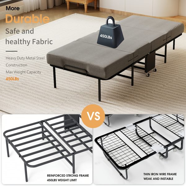 Folding Bed with Mattress, Twin Foldable Guest Bed for Adults, Roll Away Bed, Portable Bed with Memory Foam Mattress & Sturdy Metal Frame for Bedroom, Office, Apartments, Space-Saving Design for Easy Storage, 77" X 38"
