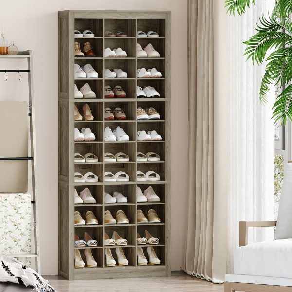 product-fancy-4e3db903-3285-4f49-af3a-678f6f63837e Shoe Storage Unit, Accommodates 36 Pairs, Freestanding Closet Organizer, 8.8-Inch Wide Wooden Shoe Organizer, 12-Tier Vertical Shoe Rack for Entryway And Bedroom, in White And Greige