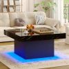 product-fancy-4e41d3da-6571-4d5e-8613-6a3d53dd1de8 Modern Luxury Low-Profile Square Coffee Table with LED Lights - Space-Saving Faux Marble Top & Engineered Wood Base Suitable for Small Spaces, Compact Living Room Center Table, Assembly, Black/Brown