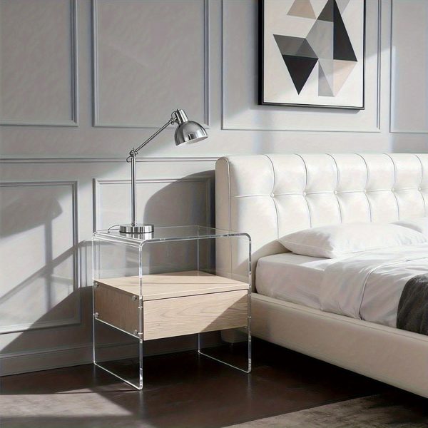 product-fancy-4e7556c1-c870-46fb-b277-91a45b5264fd Clear Acrylic Nightstand with Drawer -Transparent Pre-Assembled Bedside Table, Durable Thick Acrylic End Table for Bedroom, Living Room, Dorm & Small Spaces, Modern Minimalist Accent Furniture, Contemporary Decor, Sleek Design, Apartment Dwellers