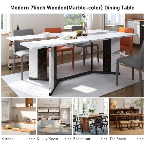 product-fancy-4e78fd61-4f35-4783-9904-71f388aca822 Waterproof and Scratch-Proof Dining Table - Luxurious 71-Inch Large Rectangular with Marble-Color Wood Top - Adjustable V-Shaped Legs for 4-7 People - Ideal for Family Dinners, Office, Kitchen, Living Room