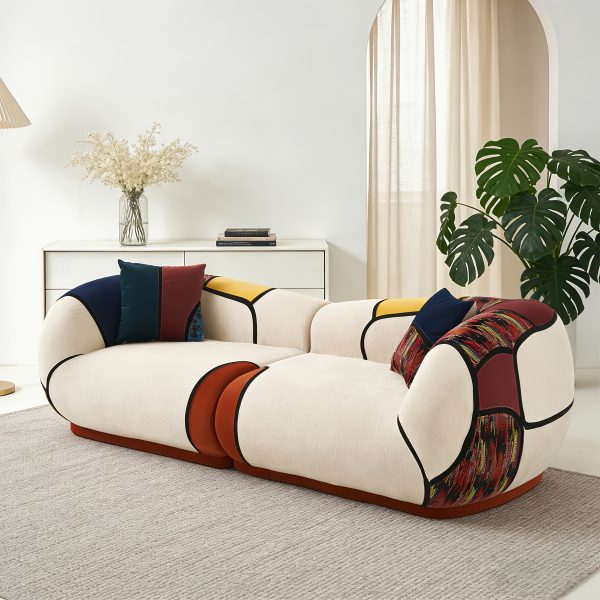 product-fancy-4e96d603-a7ef-426c-b25b-dc4991e8a206 102" Oversized Modern Curved Sofa, 4-Seat Chenille Couch for Living Room Apartment, Minimalist Boneless Sectional Floor Lounge Couches with Bohemian Style Pillows, No Assembly