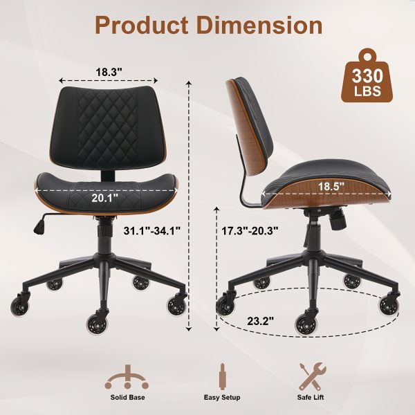product-fancy-4ead1796-e395-4787-9864-9e02b89fb585 Armless Home Office Executive Chair, Desk Chair with Low Back Lumbar Support, Ergonomic Computer Desk Chair with 360° Swivel Wheels for Adult Work And Study, Black/Beige/Brown
