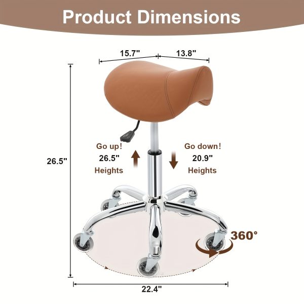 product-fancy-4ec3afd2-f4ae-4968-b124-40e6e8aebf87 Swivel Adjustable PU Leather Chair - Ergonomic Saddle Stool with Wheels | for Drafting, Office, Clinic, Beauty & Tattoo - Metal Frame, Polished Finish, Memory Foam