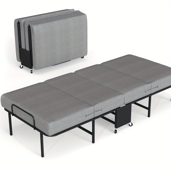 Twin Size Folding Bed with 3" Memory Foam Mattress, Foldable Roll Away Guest Bed for Adults, Sturdy Metal Platform Bed with Wheels, Space-Saving Design for Easy Storage, Portable Bed for Bedroom, Office & Apartments, 75''x31''