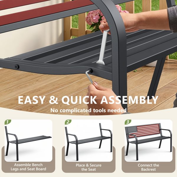 product-fancy-4edb45e2-ebfb-48cd-bb98-61900db29288 47-inch Pure Iron Casual Bench, Equipped with Ergonomic PVC Mesh Backrest, Non-slip Chair Legs And All-weather Design, Suitable for Outdoor, Garden, Yard And Poolside Areas