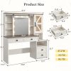 product-fancy-4ef27d79-3e01-43ba-8401-252142af16d6 47.2"W Farmhouse Vanity Makeup Vanity Desk with Mirror And Lights, Vanity Table with 4 Drawers & Shelves Big Makeup Desk with Charging Station for Bedroom, Dark Rustic Oak (Stool Not Included)
