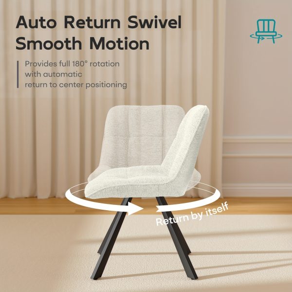 product-fancy-4f0b1318-508b-4619-b912-6d5bcdd9b7e2 Vintage Swivel Accent Chair with 180-Degree Rotation, Cushioned Seat - Armless Vanity/Side Chair for Dressing Table, Bedside or Home Office - Easy Assembly, White/Blue/Brown (Black Frame, Non-Wood) - Ideal for Small Spaces & Reading Nook)